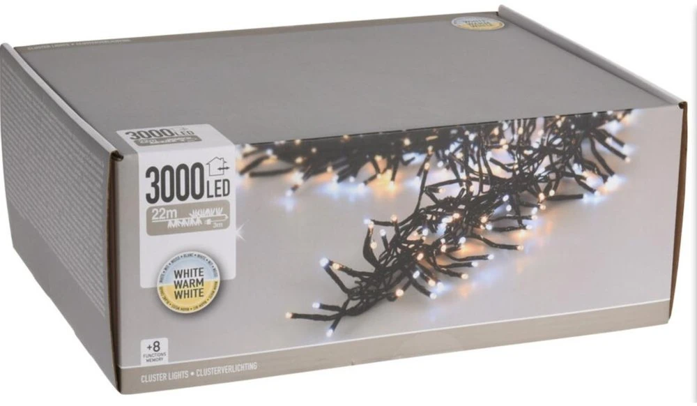 Christmas Gifts Christmas Decoration Kalėdinės eglutės lemputės, 3000 LED lempučių grandinėlė, laikmatis, šalta ir šilta balta