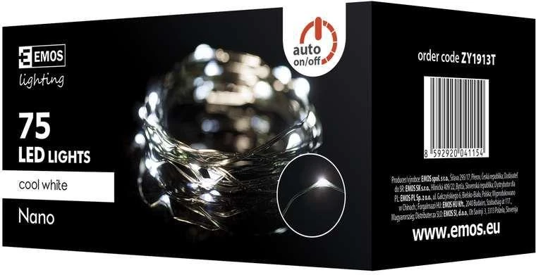 LED girlianda NANO, 230Vac, 7.5m, 75 x LED, šaltai balta, su laikmačiu, EMOS