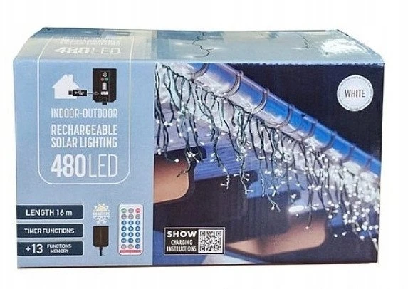 Lampki choinkowe Koopman Lampki choinkowe sople 480 LED solarne su pultu USB światło zimnobiałe 18,6 m