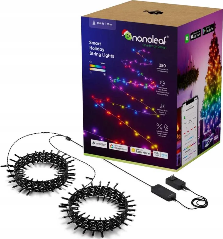 „Nanoleaf|1D Outdoor Holiday String Lights Starter Kit“ 250LED 20m|18 W|RGBW|Wi-Fi, svarbu