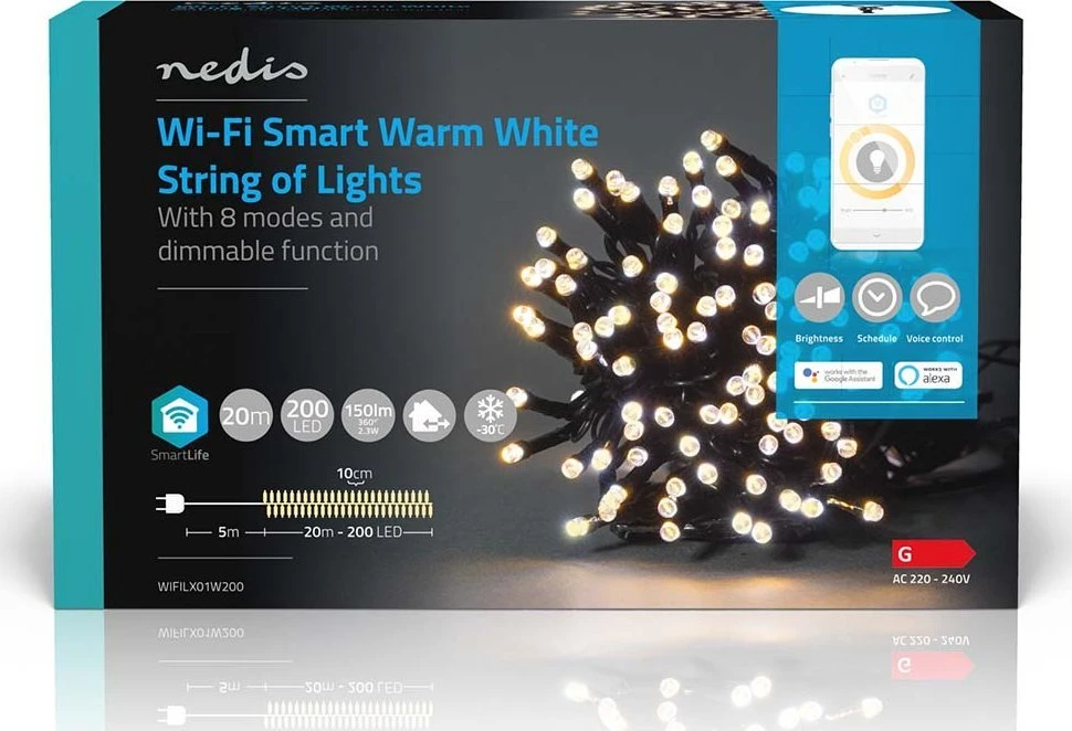 Nedis Smartlife Dekoratyvinis LED | Wi-Fi | 20m | Šiltas baltas | Šiltas baltas | 200 šviesos diodų | 20 m | Android™ / iOS