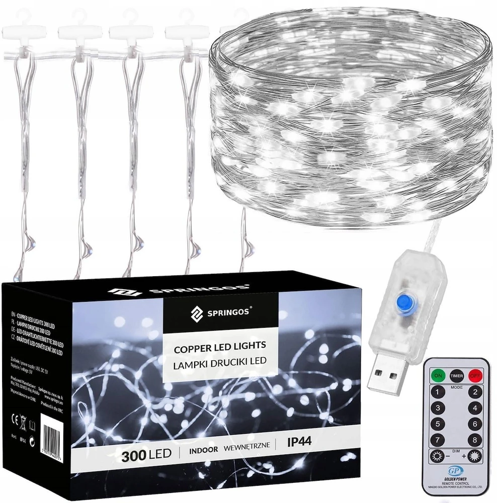 Kalėdinės užuolaidinės lemputės Springos 300 LED, 3x3 m, šaltai balta