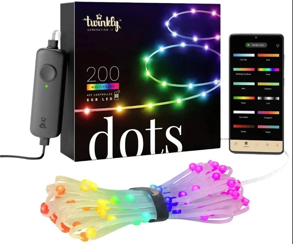 Lubinis šviestuvas „Twinkly | Dots“ išmaniosios LED lemputės 200 RGB (daugiaspalvės), 10 m, skaidrios | RGB – daugiau nei 16 mln. spalvų