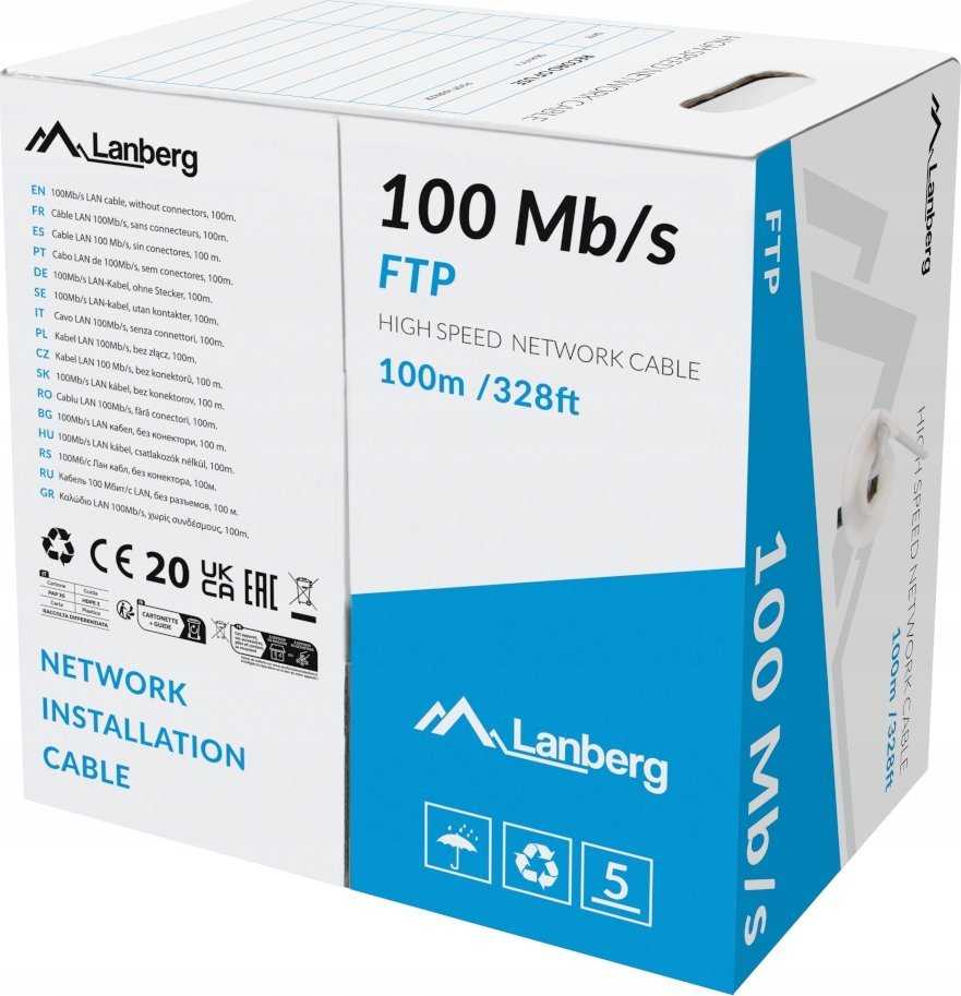 Lanberg kabelis LAN FTP 100Mb/s 100m drut CCA pilka
