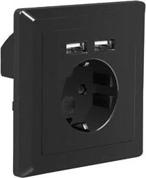 LANBERG AC-WS01-USB2-F-B AC sieninis lizdas schuko su 2 prievadų USB įkrovikliu Juodas