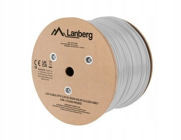 LANBERG LAN kabelis SFTP CAT.5E 305M kietas CU LSZH Pilkas CPR + FLUKE PASSED