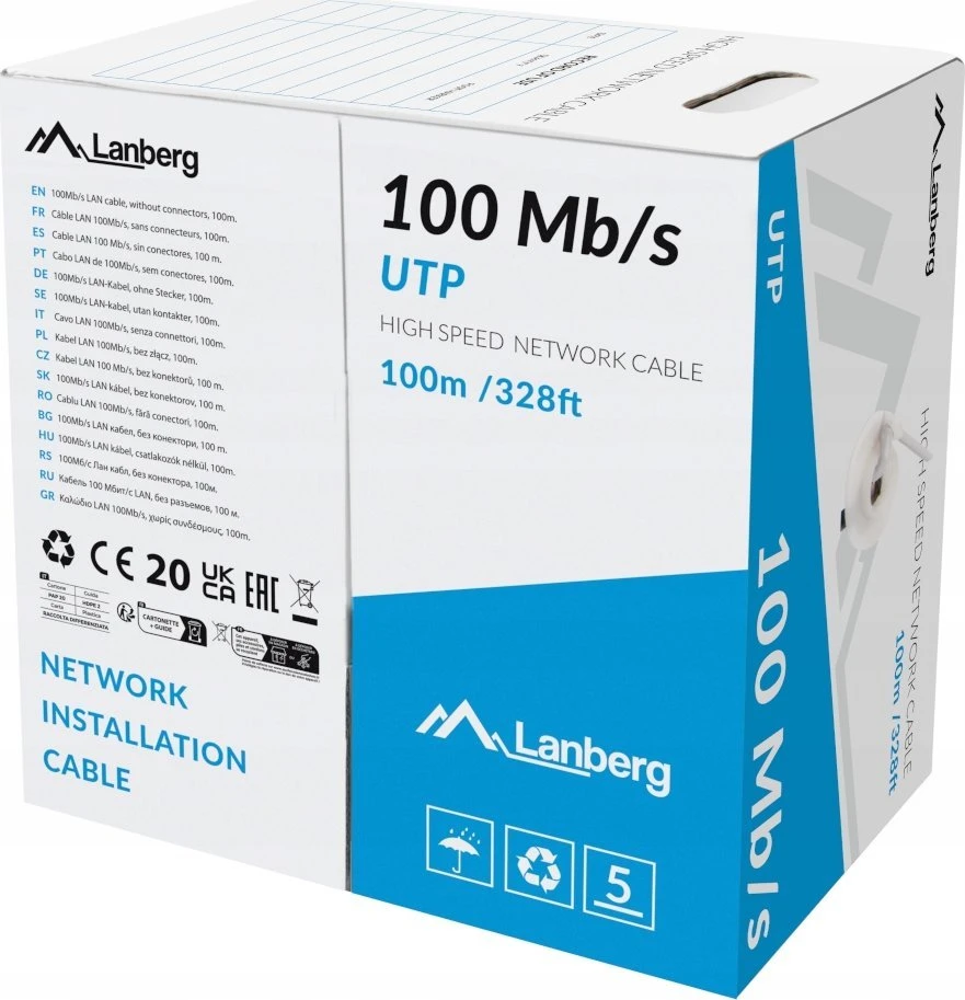 LANBERG Lan Cable 100mb/s UTP 100m CCA Pilkas