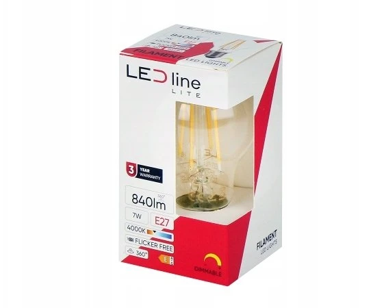 Lanberg LED lemputė E27 A60 230V 7W 840lm, neutraliai balta 4000K, pritemdoma, LED line LITE