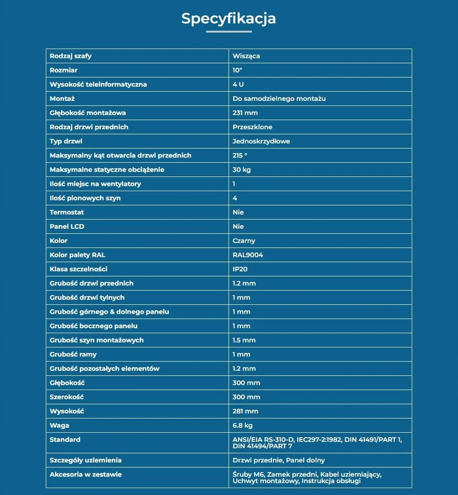 Lanberg 10 colių 6U 300x300 rutulinės pakabinamos spintelės stiklinės durys (plokščia pakuotė)