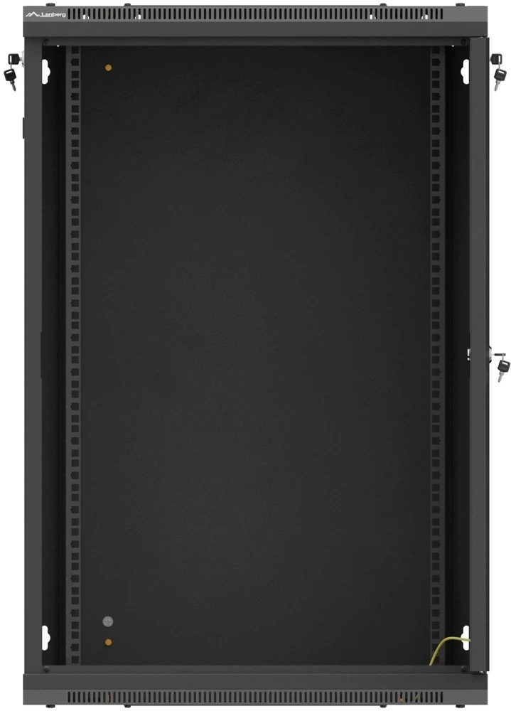 Lanberg Montavimo pakabinama 19'' 18U 600x450 juoda spintelė su perforuotomis durelėmis (FLAT PACK) (WF01-6418-23B)