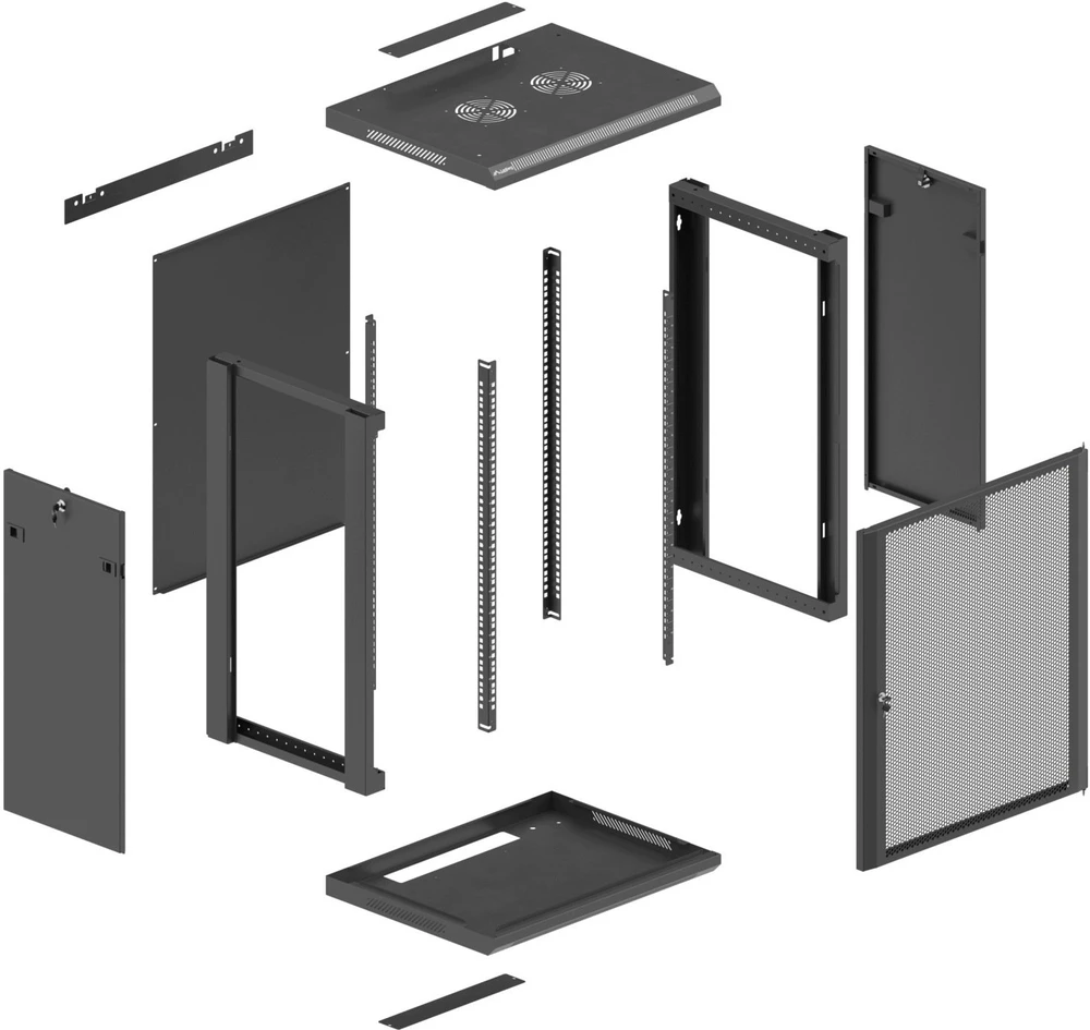 Lanberg Montavimo pakabinama 19'' 18U 600x450 juoda spintelė su perforuotomis durelėmis (FLAT PACK) (WF01-6418-23B)