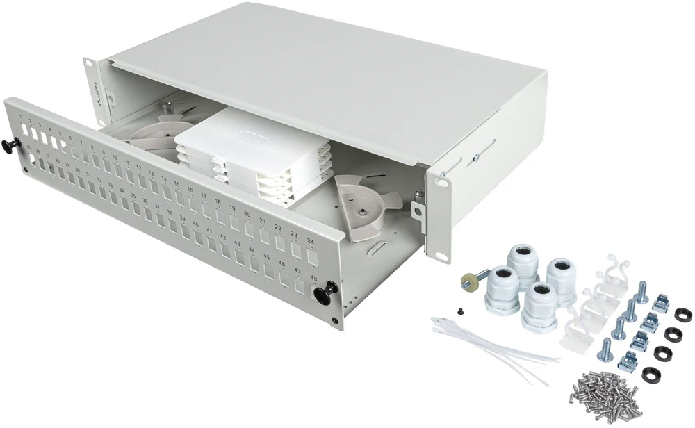 Lanberg Šviesolaidinė skirstymo plokštė 48XSC SIMPLEX / 48XLC DUPLEX RACK 19'' 2U pilka + priedai (FOP1-48SS-LDS)