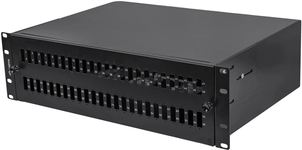 Lanberg Šviesolaidinė skirstymo plokštė 48XSC DUPLEX / 48XLC QUAD RACK 19'' 3U juoda + priedai (FOP1-48SD-LQB)