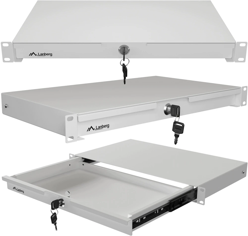 Lanberg 19" Rack spintelė su stalčiais 1U 270 mm pilka (1U/483 × 270 mm, keliamoji galia iki 30 kg)