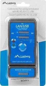LANBERG NT-0403 laidų testeris, skirtas RJ45 RJ-11 USB jungtimis užbaigtiems laidams