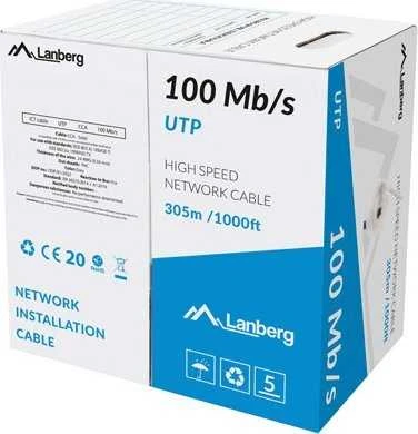 Lanberg Instaliacinis kabelis LAN UTP 100Mb/s 305m CCA Pilkas (LCU5-10CC-0305-S)