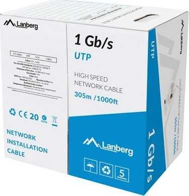 Lanberg Instaliacinis UTP kabelis, cat6, DRATAS, 305m (LCU6-10CC-0305-S)