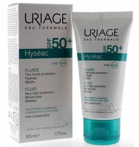 Uriage Hyseac Fluid SPF 50+ drėkinamasis apsauginis fluidas mišriai / riebiai veido odai, 50 ml