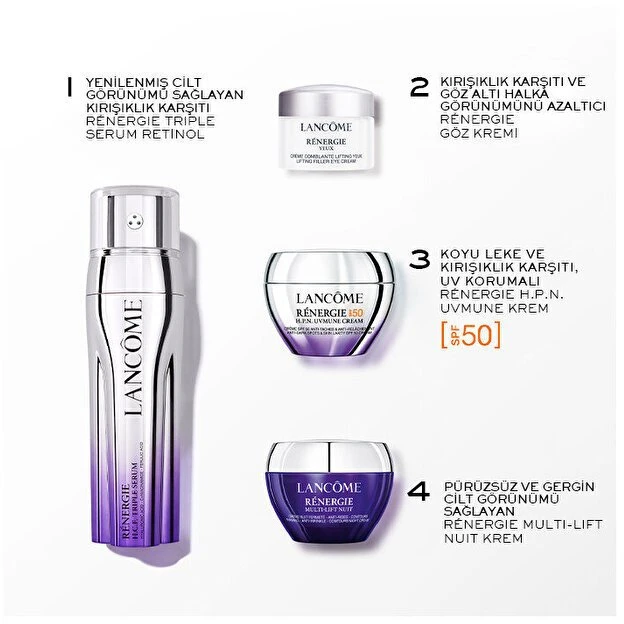 Lancome LANCOME RINKINYS (RENERGIE H.C.F. SERUMAS 50ML + KREMAS SU SPF 50 15ML + PAAKIŲ KREMAS 5ML + NAKTINIS KREMAS 15ML)