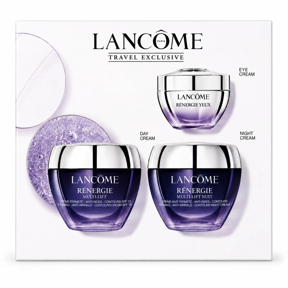 Lancome Set : Renergie Multi Lift, Anti-Wrinkle, Night, Kremas, For Face, 50 ml + Renergie Multi Lift, Anti-Wrinkle, Day, Kremas, For Face, SPF 15, 50 ml + Renergie Do oczu, Anti-Aging, Daily, Eye Kremas, 15 ml For Women