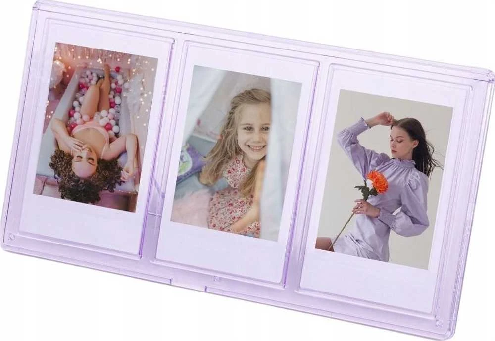 Nuotraukų rėmelis „LoveInstant Frame“ stovimas rėmelis 3 nuotraukoms, skirtas fotoaparatams / spausdintuvams, spausdinimui ant cinkuoto popieriaus / „Fuji Instax Mini“ – violetinė