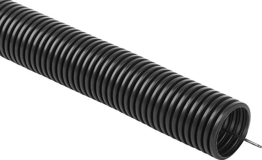Juodas gofruotas PVC vamzdis 16mm su viela