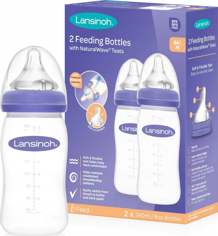 LANSINOH 240 ml maitinimo buteliukai, 2 vnt.