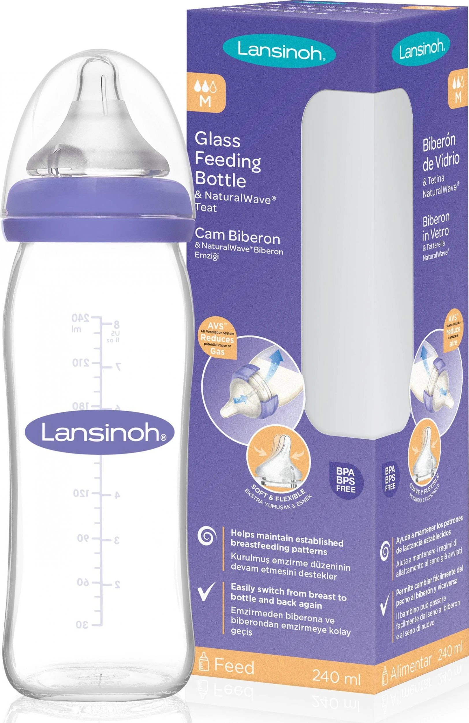 Lansinoh Buteliukas ze smoczkiem Natural Wave* 240ml (7018455)