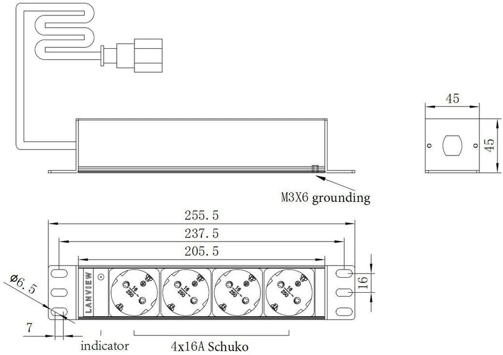 Listwa zasilająca Lanview do szafy rack 1U LVR-2MSCH-SCH-C13-4 4 gniazda Schuko
