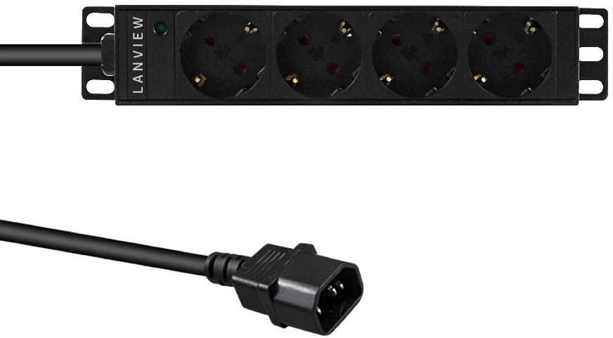 Listwa zasilająca Lanview do szafy rack 1U LVR-2MSCH-SCH-C13-4 4 gniazda Schuko