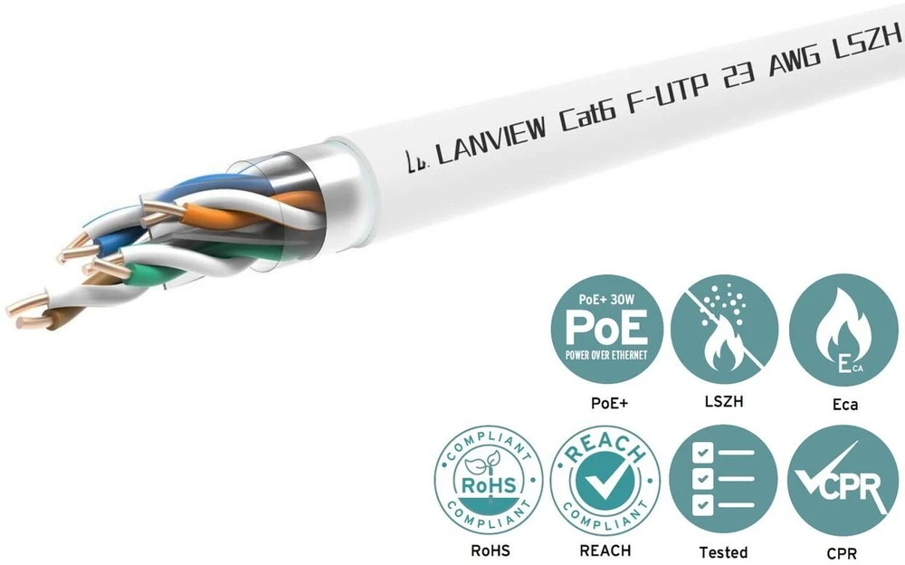Lanview Kabelis sieciowy Cat6 F-UTP 305 m Baltas (LVN122113)