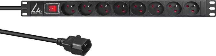 Lanview Lanview LVR-2MSCH-SW-C13-8 rozdzielacz zasilania PDU 8 x gniazdo jungiama į tinklą 1U Juodas