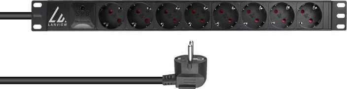 Lanview Lanview LVR-3MSCH-SPD-SCH8 maitinimo skirstytuvas PDU 8 x lizdas jungiama į tinklą 1U Juoda