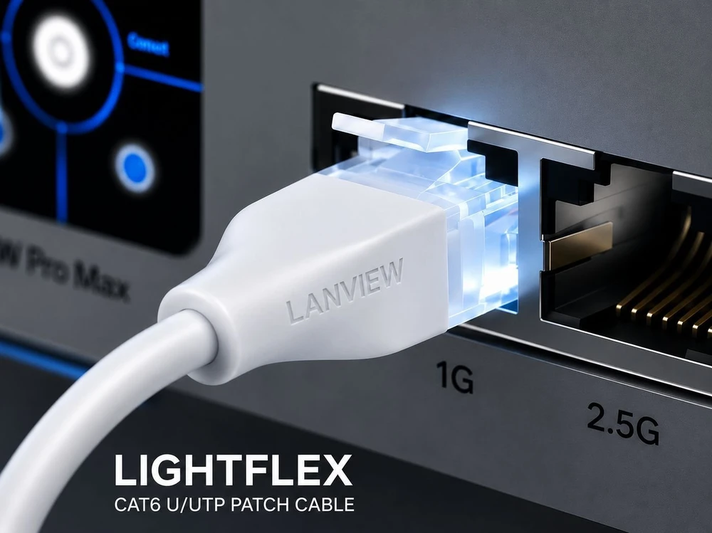 Lanview Kabelis sieciowy LightFlex, Cat.6, U/UTP, TPE, LSZH, balta, 1 m (LV-LIGHT-UTP601W)