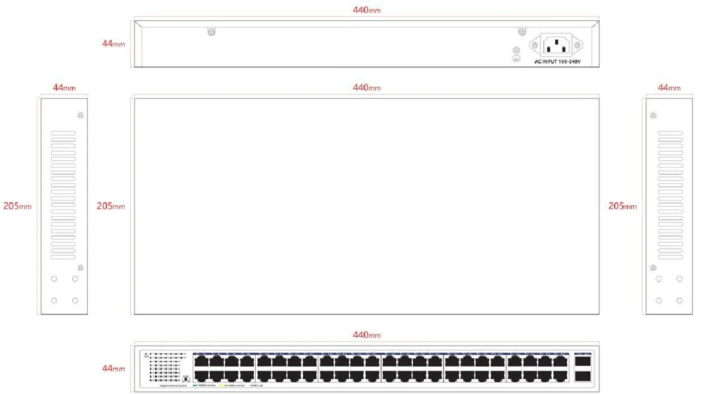 Šakotuvas Switch Lanview LVN-1UMOUNT (Unmanaged 48-Port RJ45 With 2)