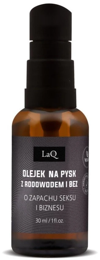 LaQ Veido ir barzdos aliejus prieš ir po skutimosi. Sekso ir verslo kvapas, 30 ml.