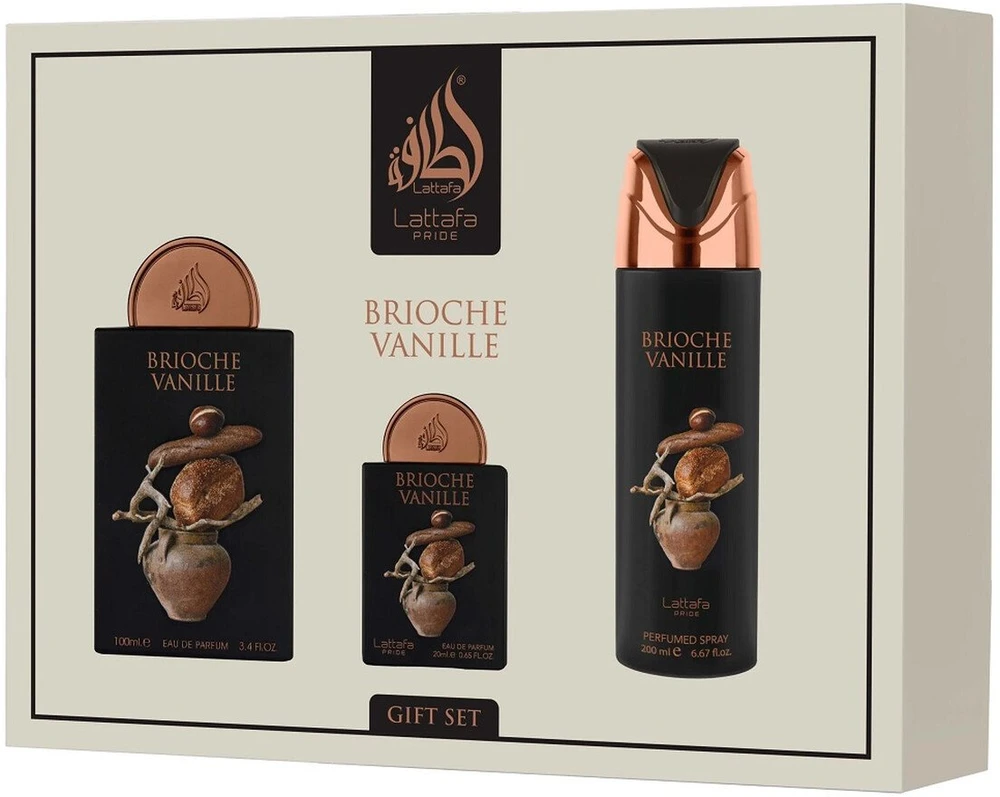 Lattafa Brioche Vanille Eau De Parfum, 100 ml Purškiklis Corporal Perfumado, 200 ml Purškiklis Eau De Parfum, 20 ml