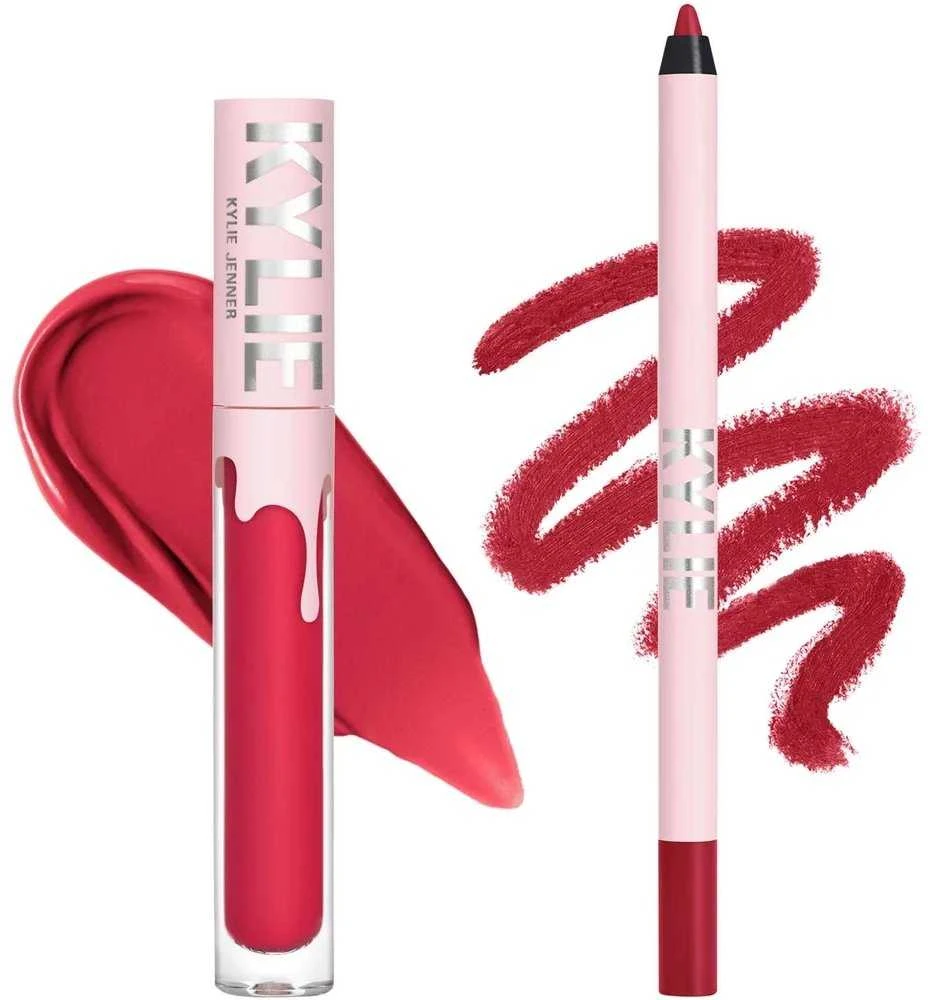 Rinkinys „Kylie Cosmetics“: skysti lūpų dažai „By Kylie 503 Bad Lil Thing“, 3 ml + lūpų pieštukas „Bad Lil Thing“ 1,1 g