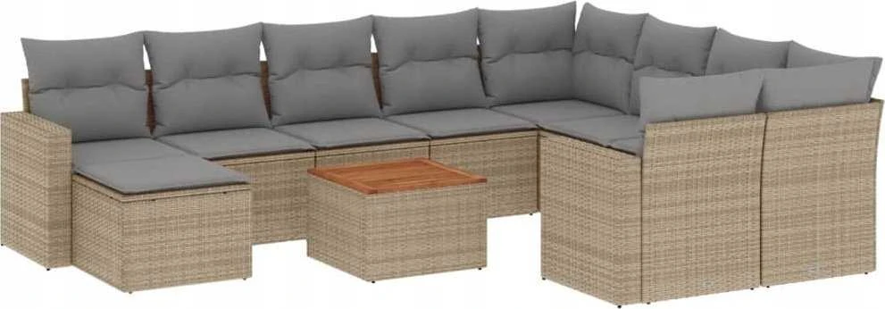 Sofa Sofos komplektas su pagalvėlėmis, 11 dalių, smėlio, poliratanas