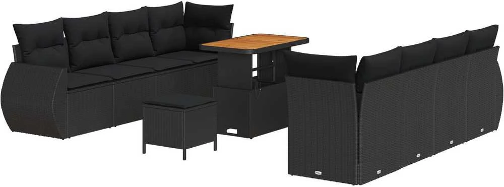 Lauko baldų komplektas Sodo Sofų Rinkinys 11 vnt. Juoda poliratanas