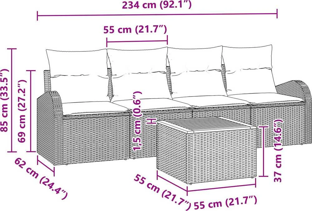 Lauko baldų komplektas Sodo Sofų Rinkinys 5 vnt. Juoda poliratanas