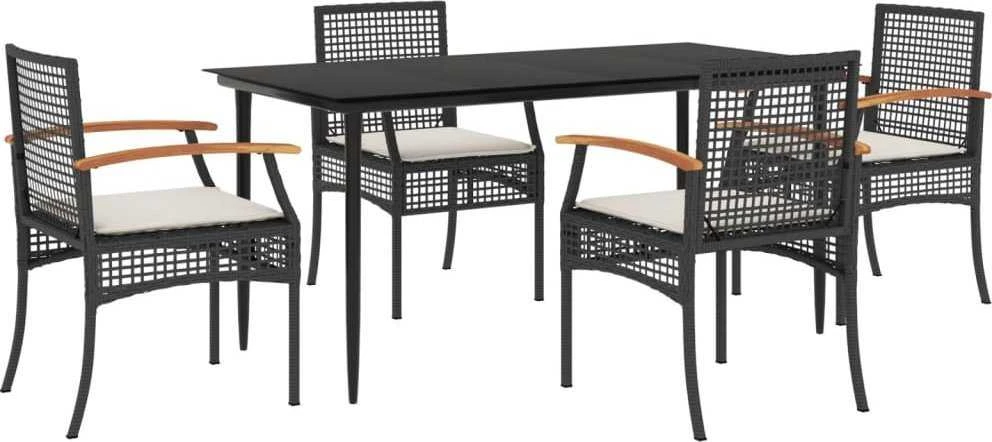Lauko baldų komplektas Sodo komplektas su pagalvėlėmis, 5 dalių, juodas, poliratanas