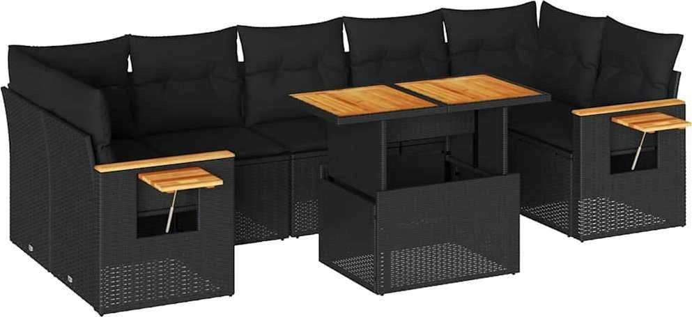 Sofa Sodo komplektas su pagalvėlėmis, 8 dalių, poliratanas/akacija