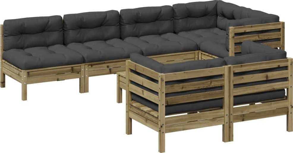 Lauko baldų komplektas Sodo sofos komplektas su pagalvėlėmis, 8 dalių, pušis
