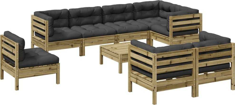 Lauko baldų komplektas Sodo sofos komplektas su pagalvėlėmis, 9 dalių, pušis