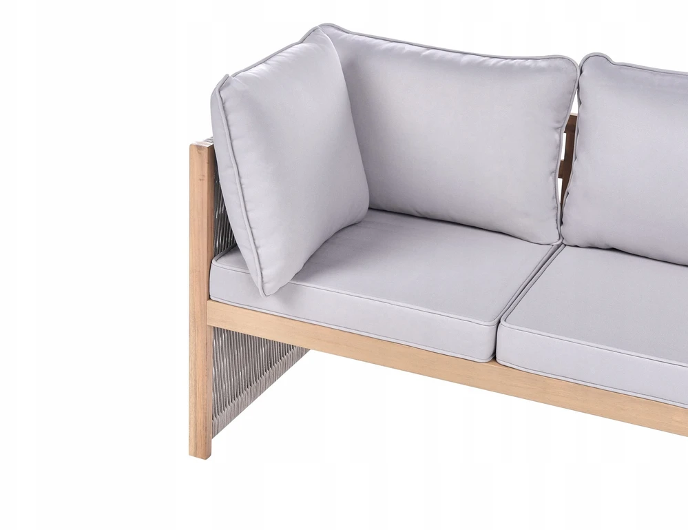 Lauko baldų komplektas Beliani Lauko kampinė sofa su staliuku 3 asmenims ARABBA Kairinio tipo, pilka, sertifikuota akacijos mediena