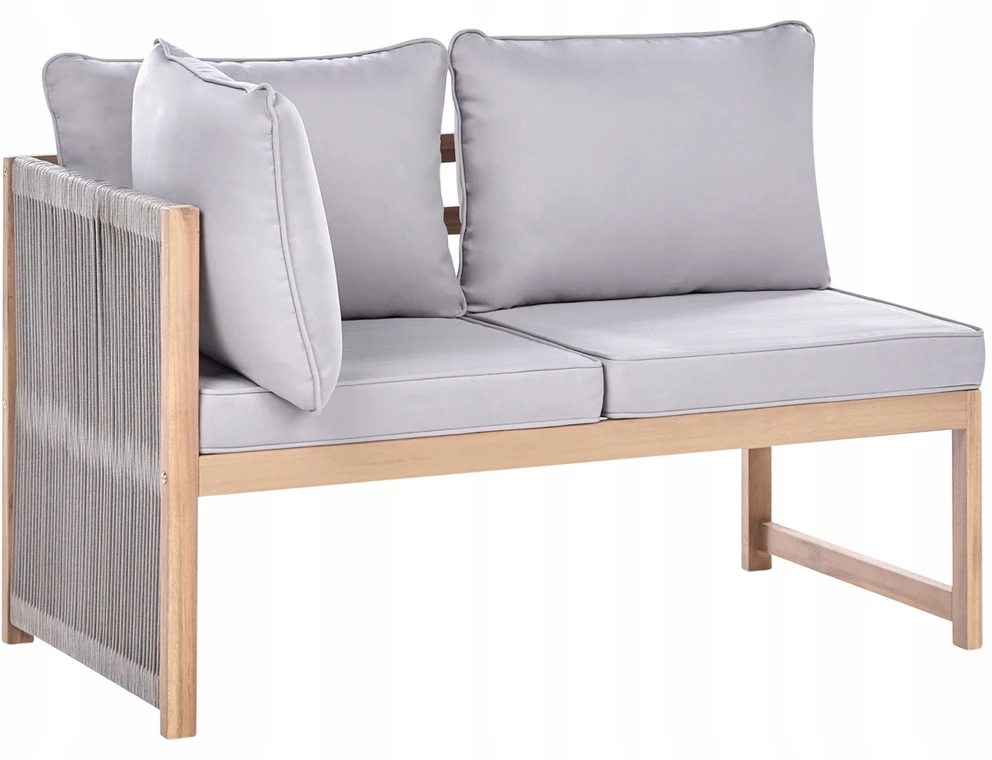 Lauko baldų komplektas Beliani Lauko kampinė sofa su staliuku 3 asmenims ARABBA Kairinio tipo, pilka, sertifikuota akacijos mediena