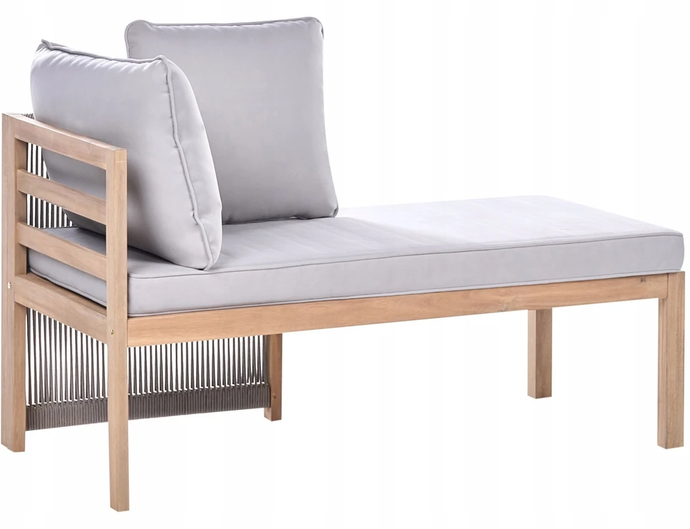 Lauko baldų komplektas Beliani Lauko kampinė sofa su staliuku 3 asmenims ARABBA Kairinio tipo, pilka, sertifikuota akacijos mediena