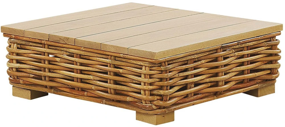 Lauko baldų komplektas Beliani Sodo baldų komplektas su staleliu 4 asmenims VARALLO, kairinis, natūralus ratanas, modulinis