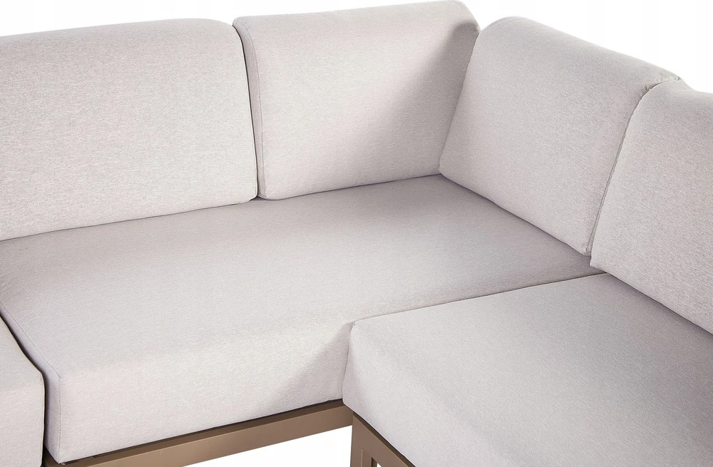 Lauko baldų komplektas Beliani Sodo kampinė sofa su staliuku 6 asmenims RIMA III kairinė, šviesiai smėlio spalvos